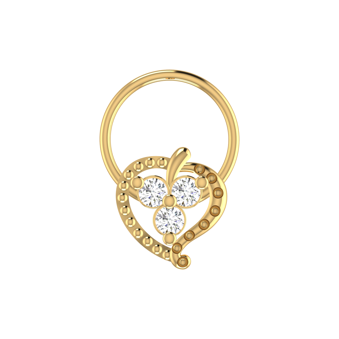14K Gold Heart-Shaped Floral Design 0.06 Ct Lab Grown Diamond Nose Pin