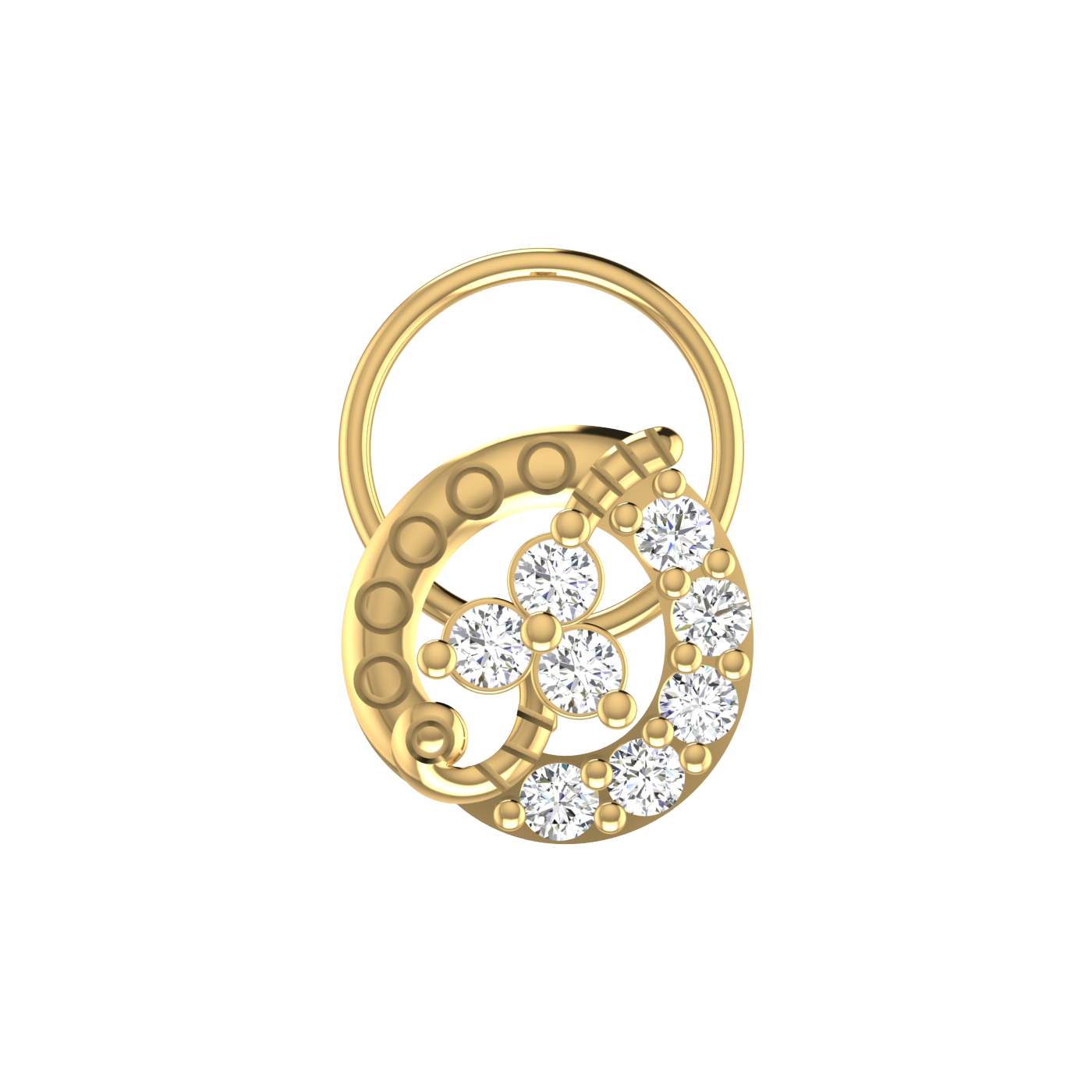 14K Gold Crescent-Shaped Floral Design 0.16 Ct Lab Grown Diamond Nose Pin