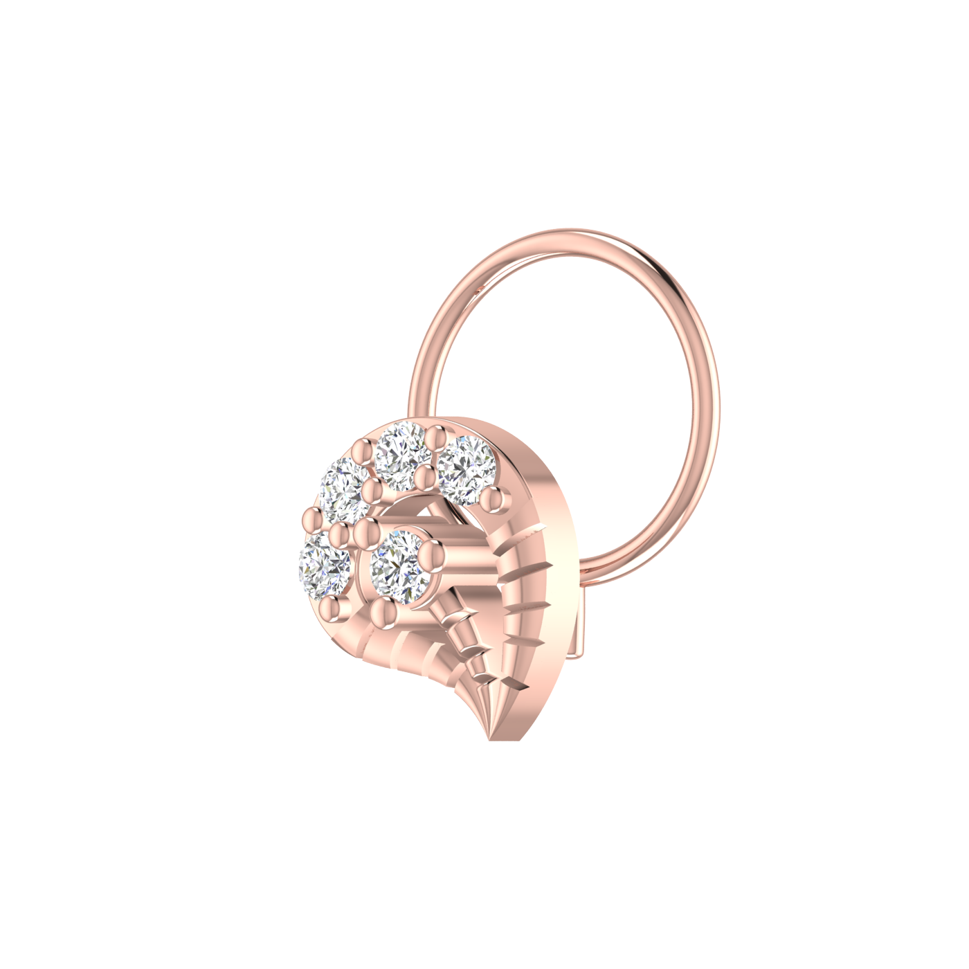 14K Gold Floral & Paisley-Shaped Design  0.1ct Lab Grown Diamond Nose Pin