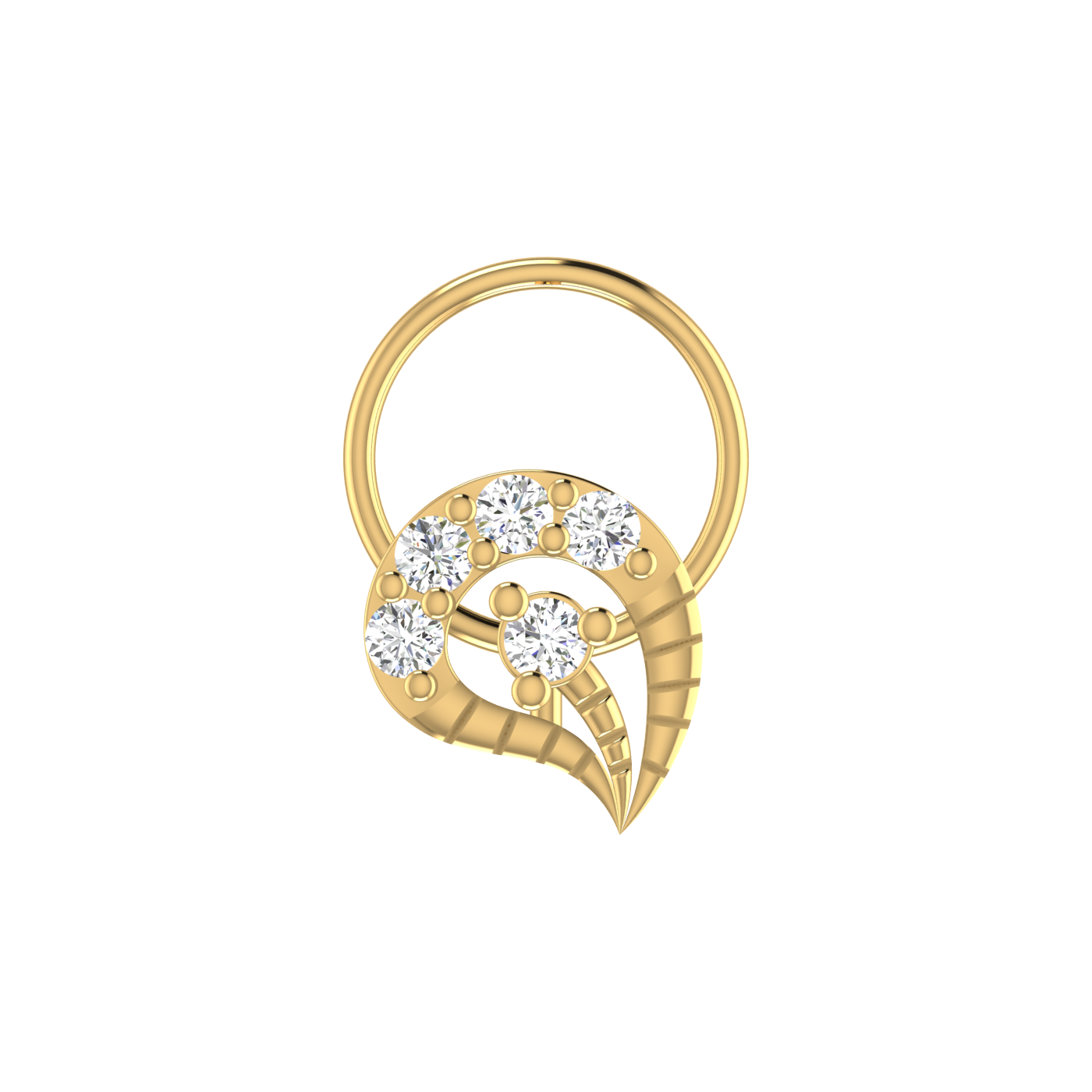 14K Gold Floral & Paisley-Shaped Design  0.1ct Lab Grown Diamond Nose Pin