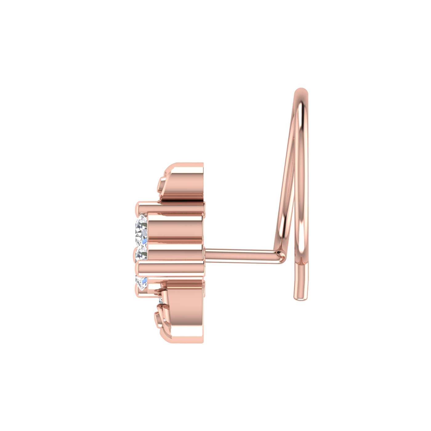 14K Gold Floral Cascade Design 0.12ct Lab Grown Diamond Nose Pin