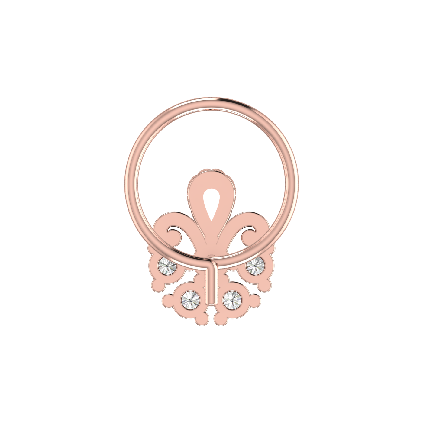 14K Gold Royal Fleur Design 0.1ct Lab Grown Diamond Nose Pin