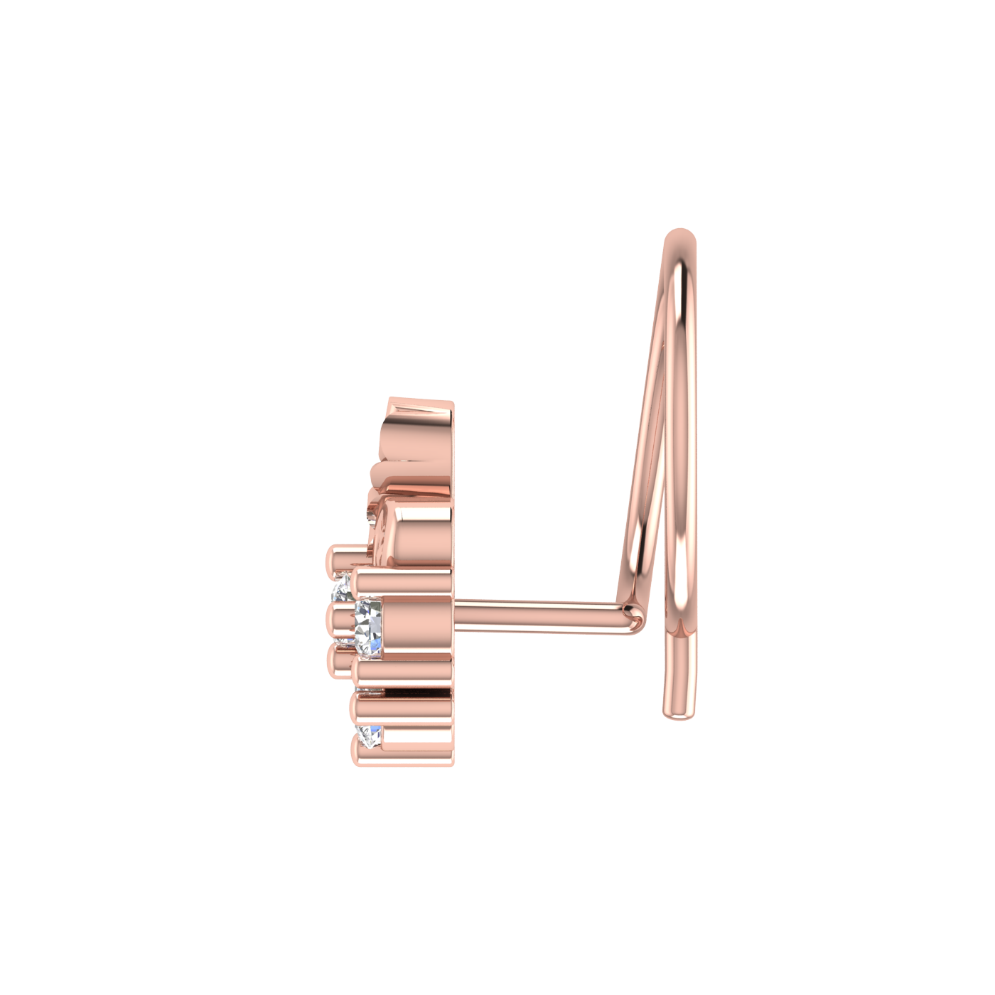 14K Gold Royal Fleur Design 0.1ct Lab Grown Diamond Nose Pin