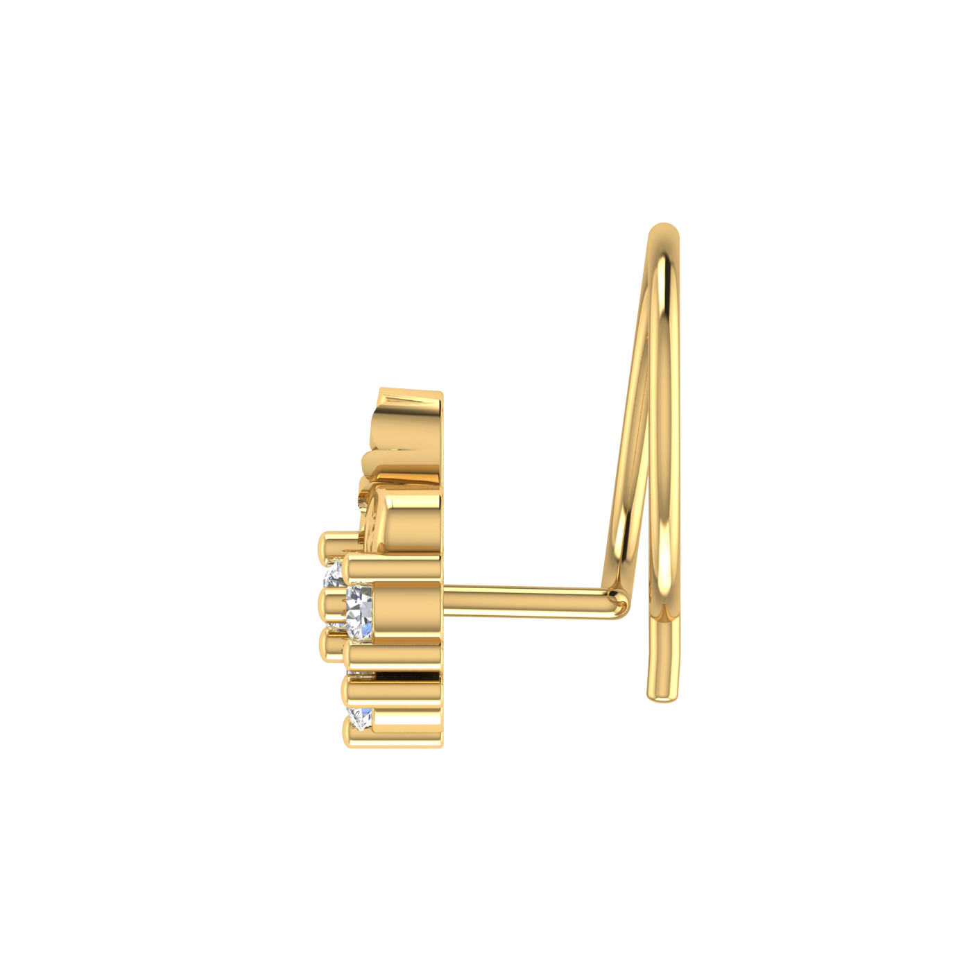14K Gold Royal Fleur Design 0.1ct Lab Grown Diamond Nose Pin