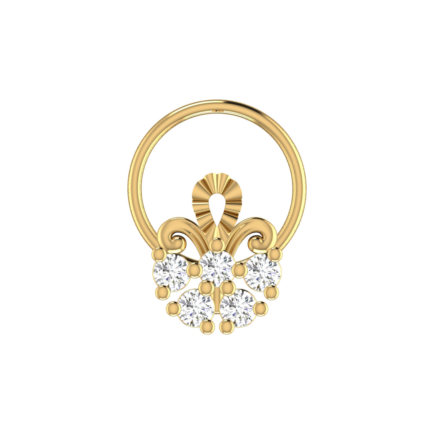 14K Gold Royal Fleur Design 0.1ct Lab Grown Diamond Nose Pin