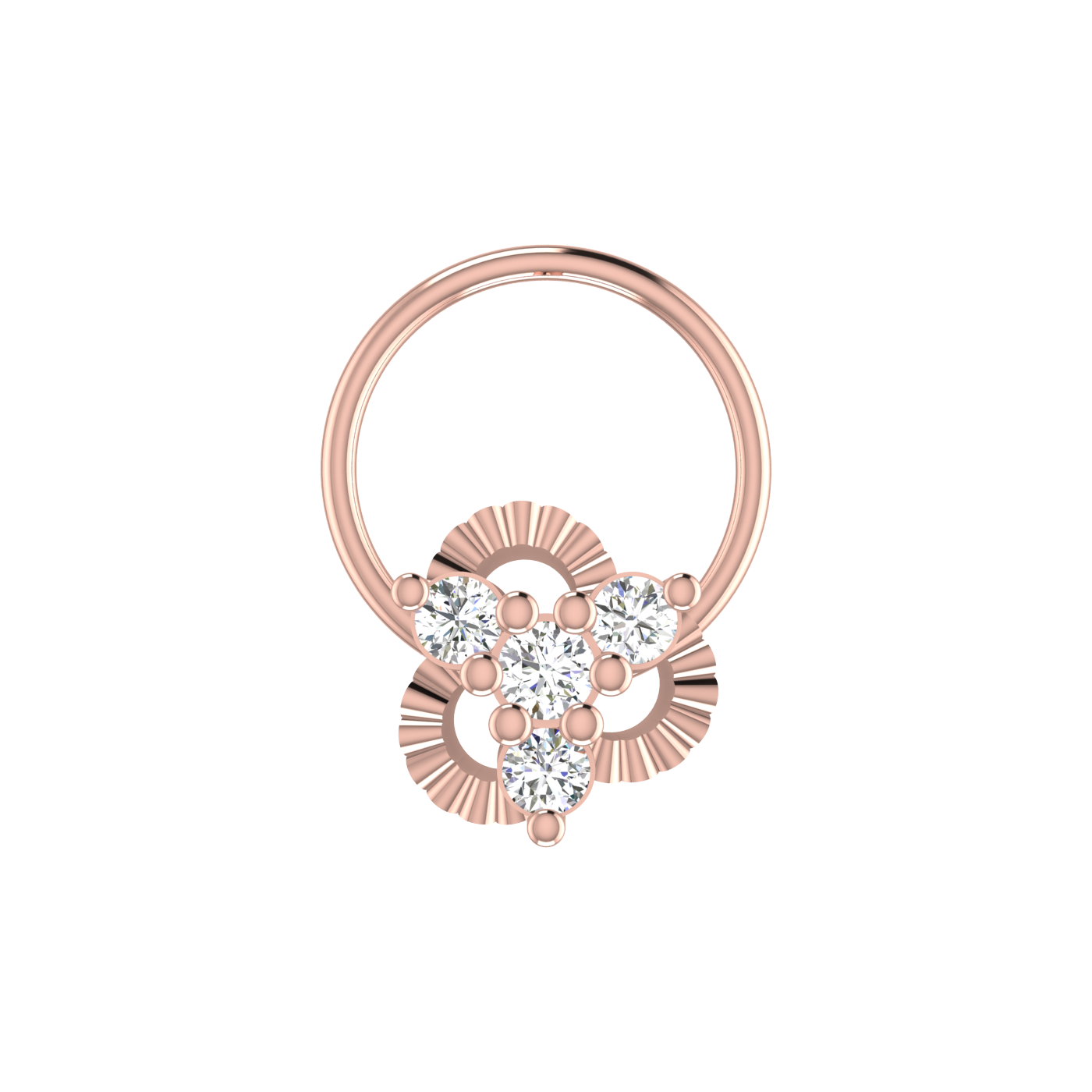14K Gold Sunburst Elegance Design 0.09ct Lab Grown Diamond Nose Pin