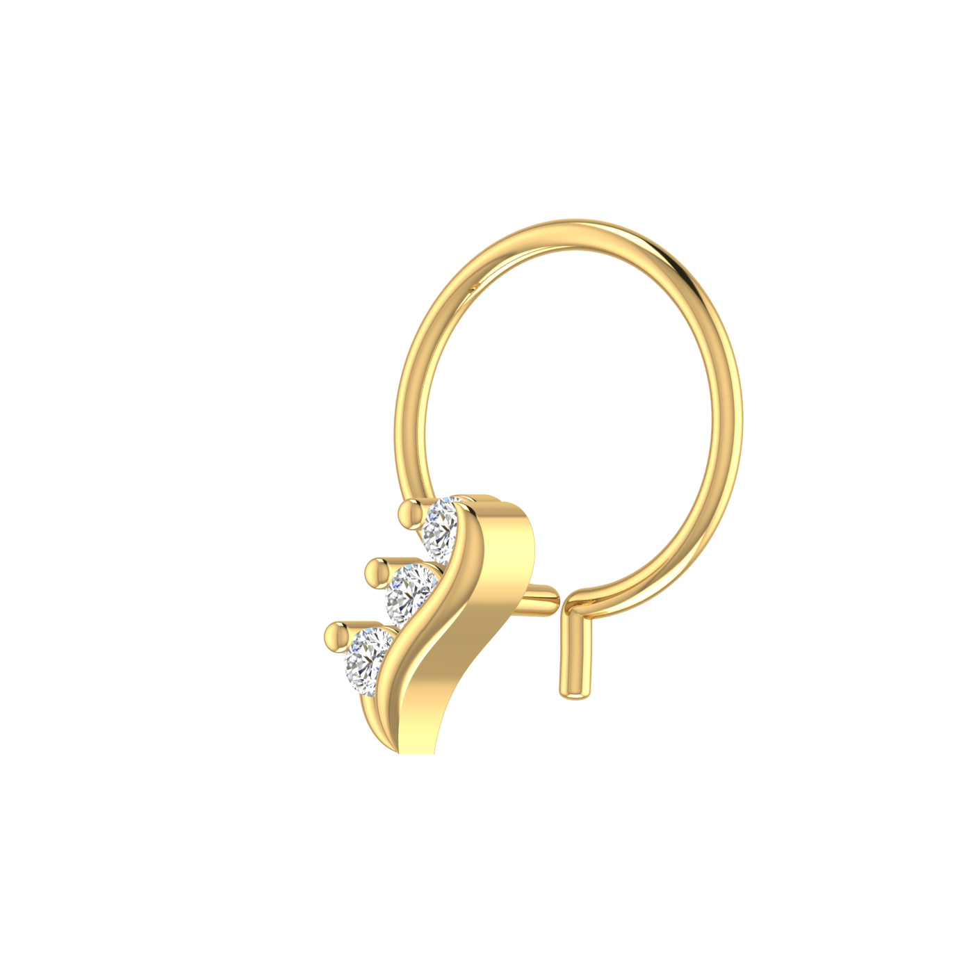 14K Gold Graceful Wave Design 0.054ct Lab Grown Diamond Nose Pin