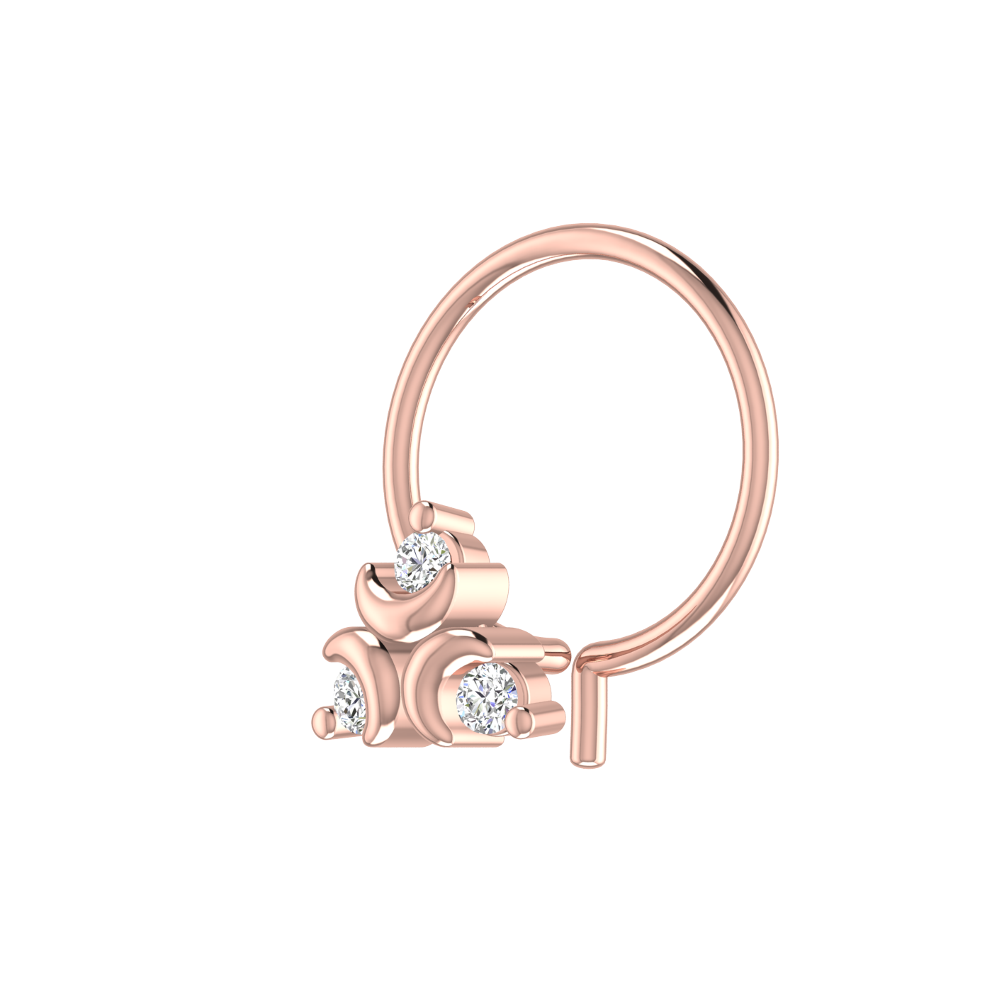 14K Gold Moonbeam Glow Design 0.045ct Lab Grown Diamond Nose Pin