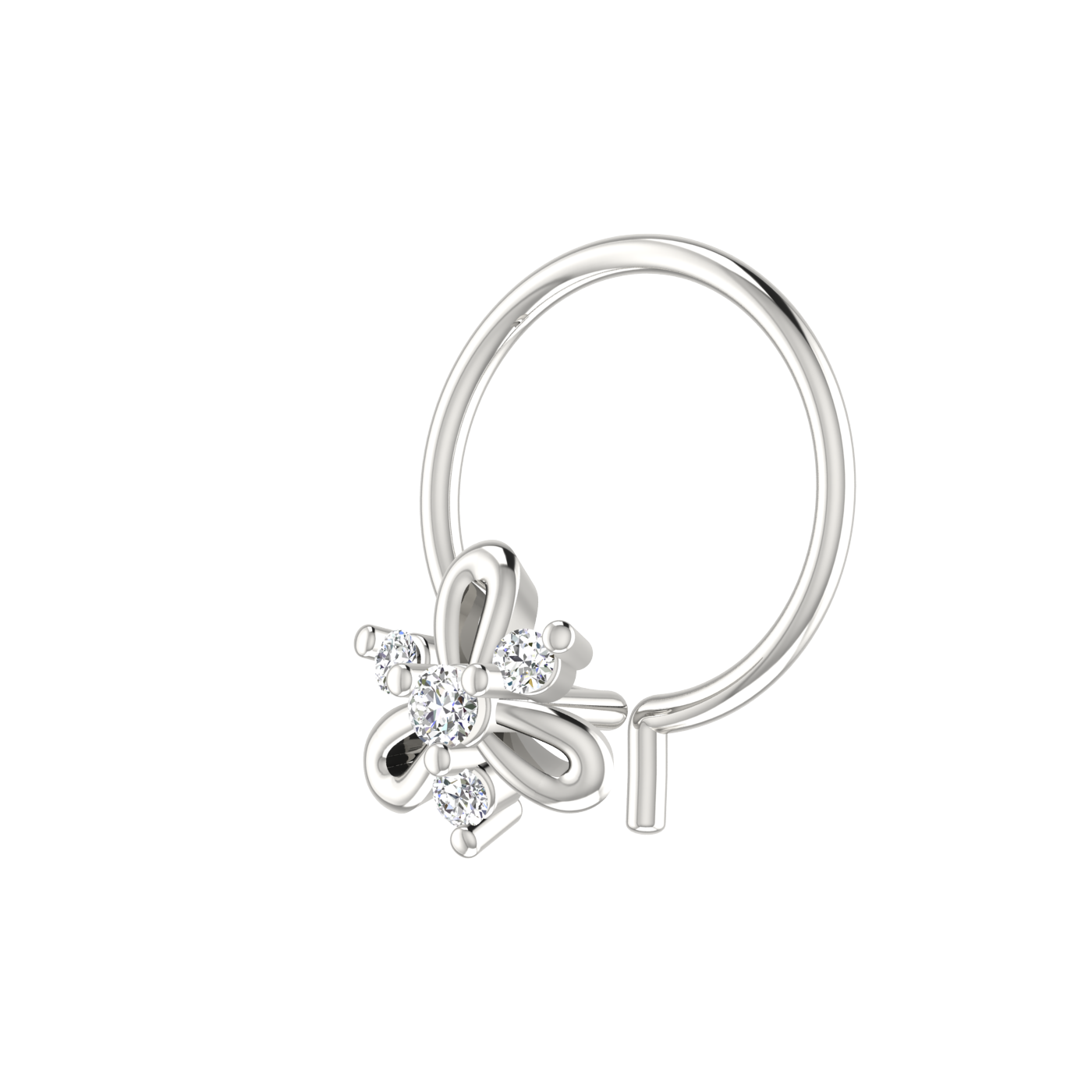 14K Gold Blooming Petal Design 0.039ct Lab Grown Diamond Nose Pin