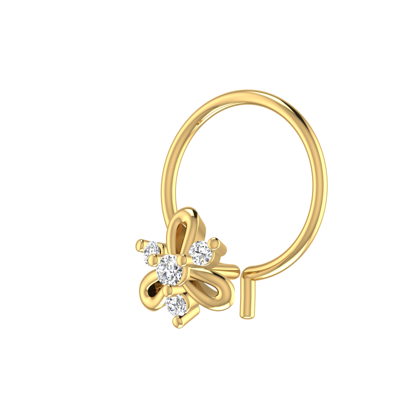 14K Gold Blooming Petal Design 0.039ct Lab Grown Diamond Nose Pin