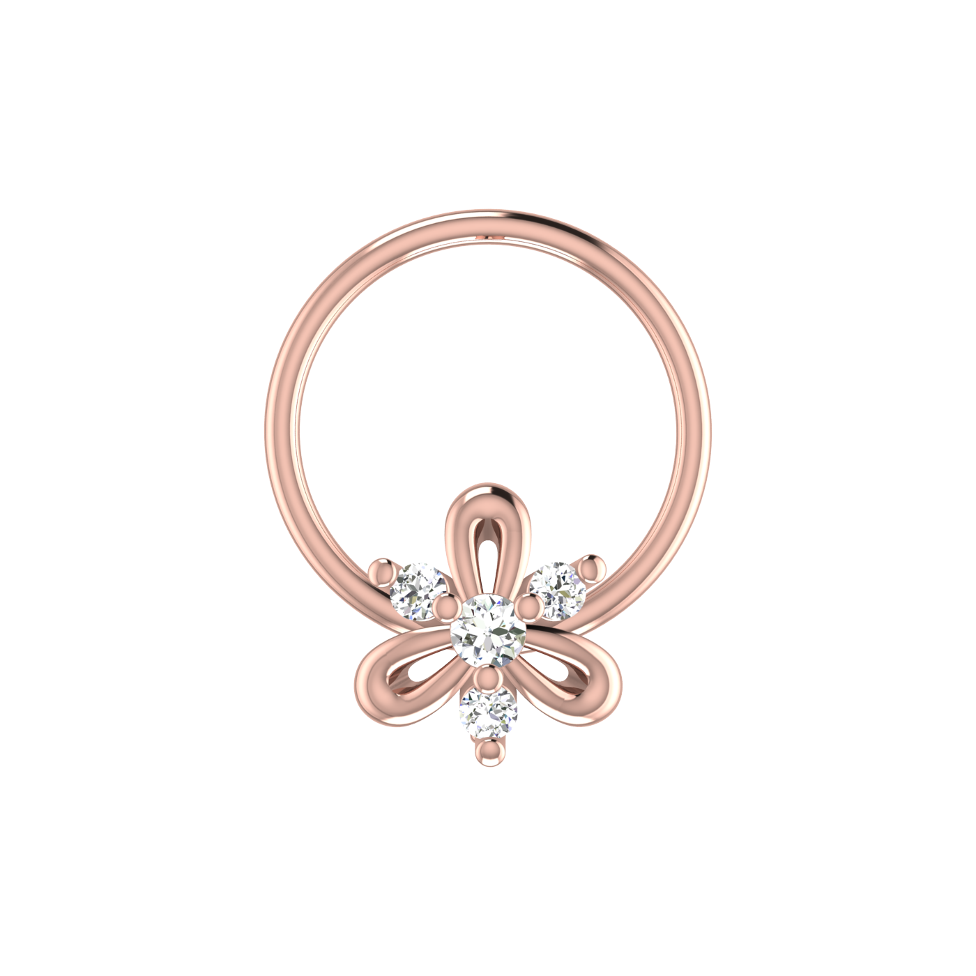 14K Gold Blooming Petal Design 0.039ct Lab Grown Diamond Nose Pin