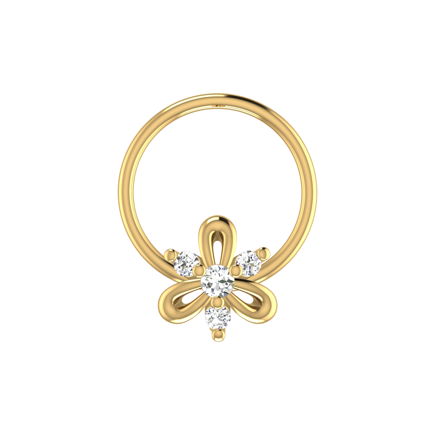 14K Gold Blooming Petal Design 0.039ct Lab Grown Diamond Nose Pin