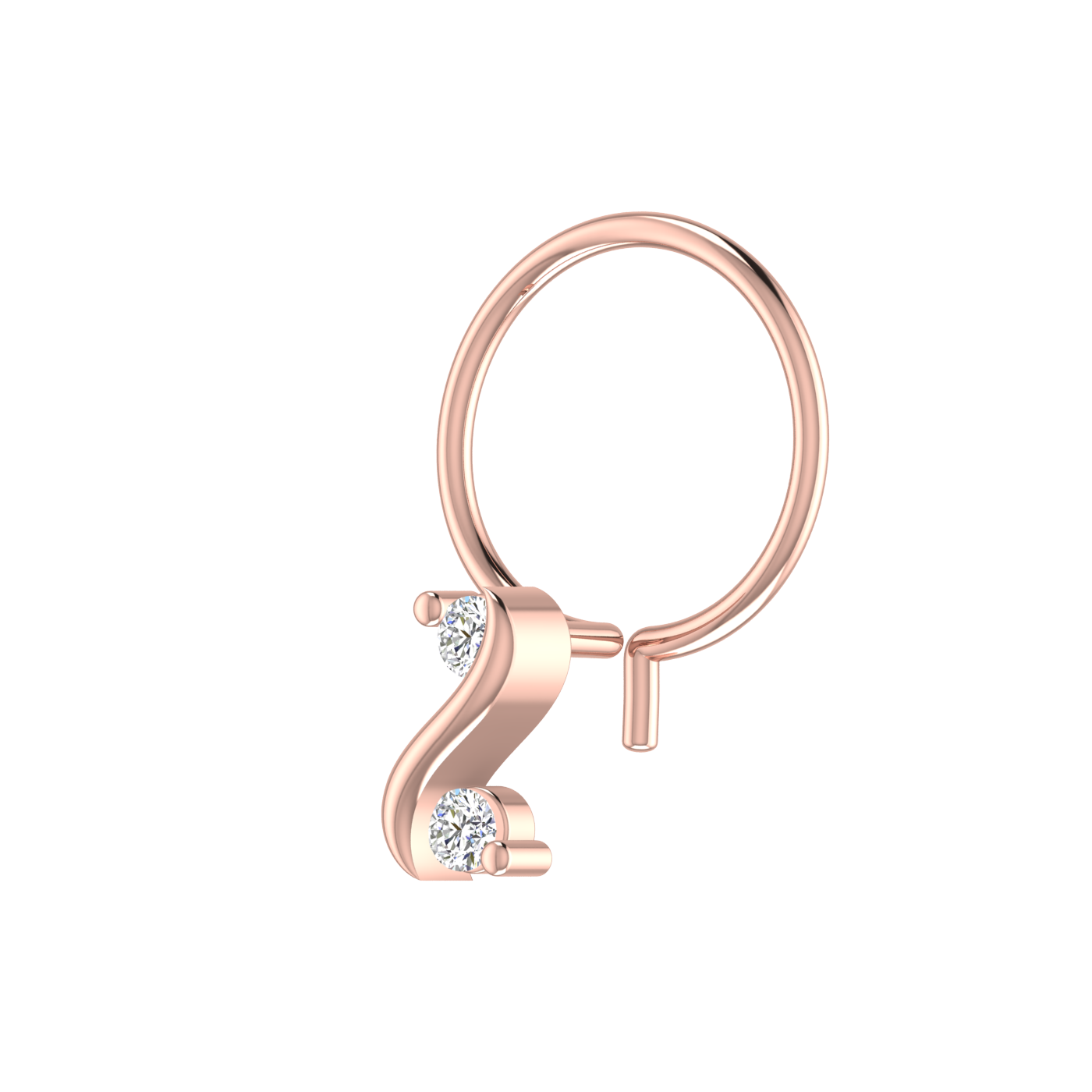 14K Gold Twist of Elegance Design 0.042ct Lab Grown Diamond Nose Pin
