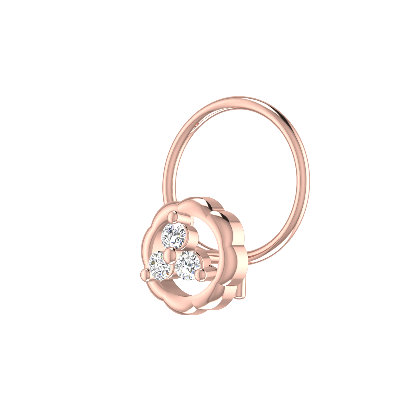 14K Gold Blossom Trio Design 0.045ct Lab Grown Diamond Nose Pin