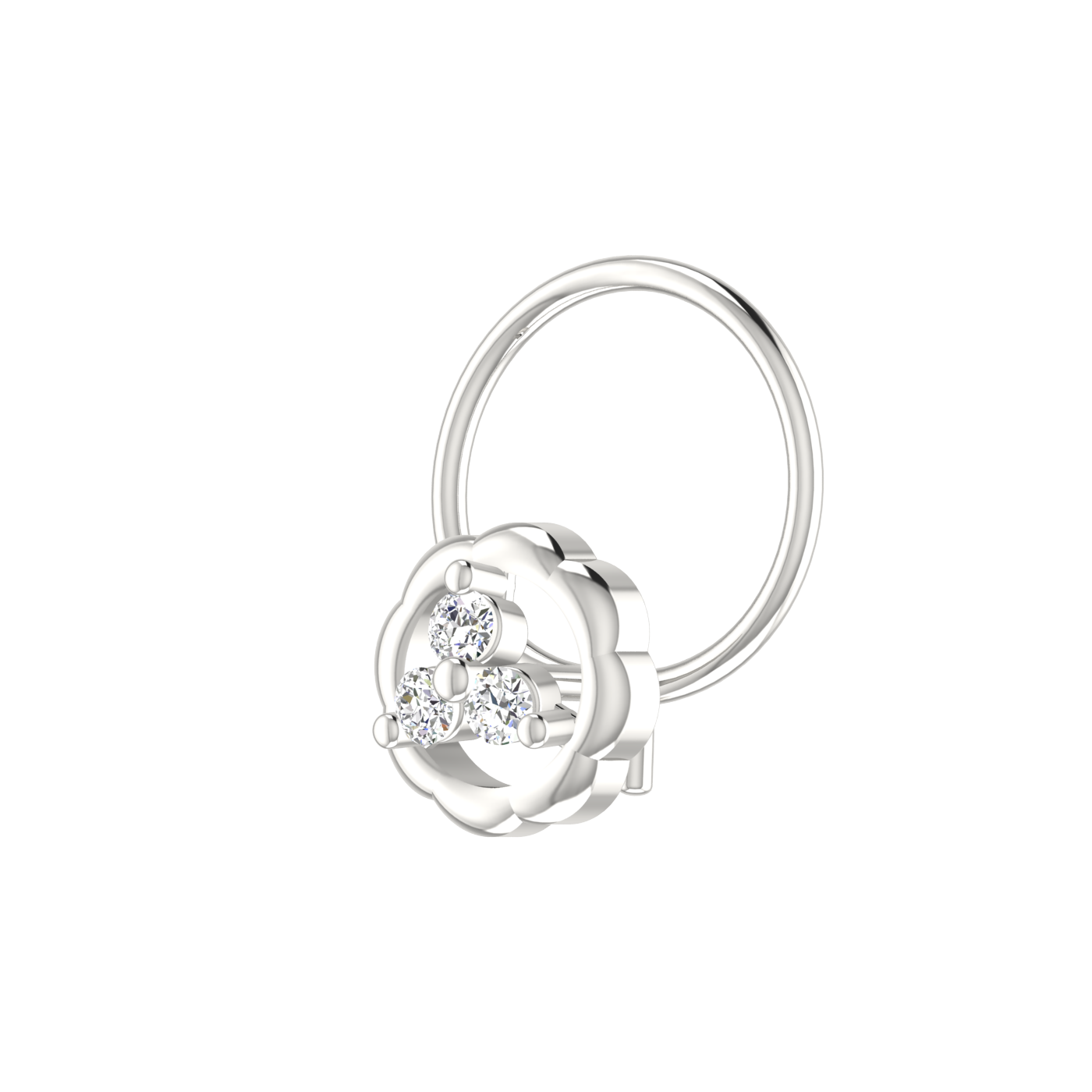 14K Gold Blossom Trio Design 0.045ct Lab Grown Diamond Nose Pin