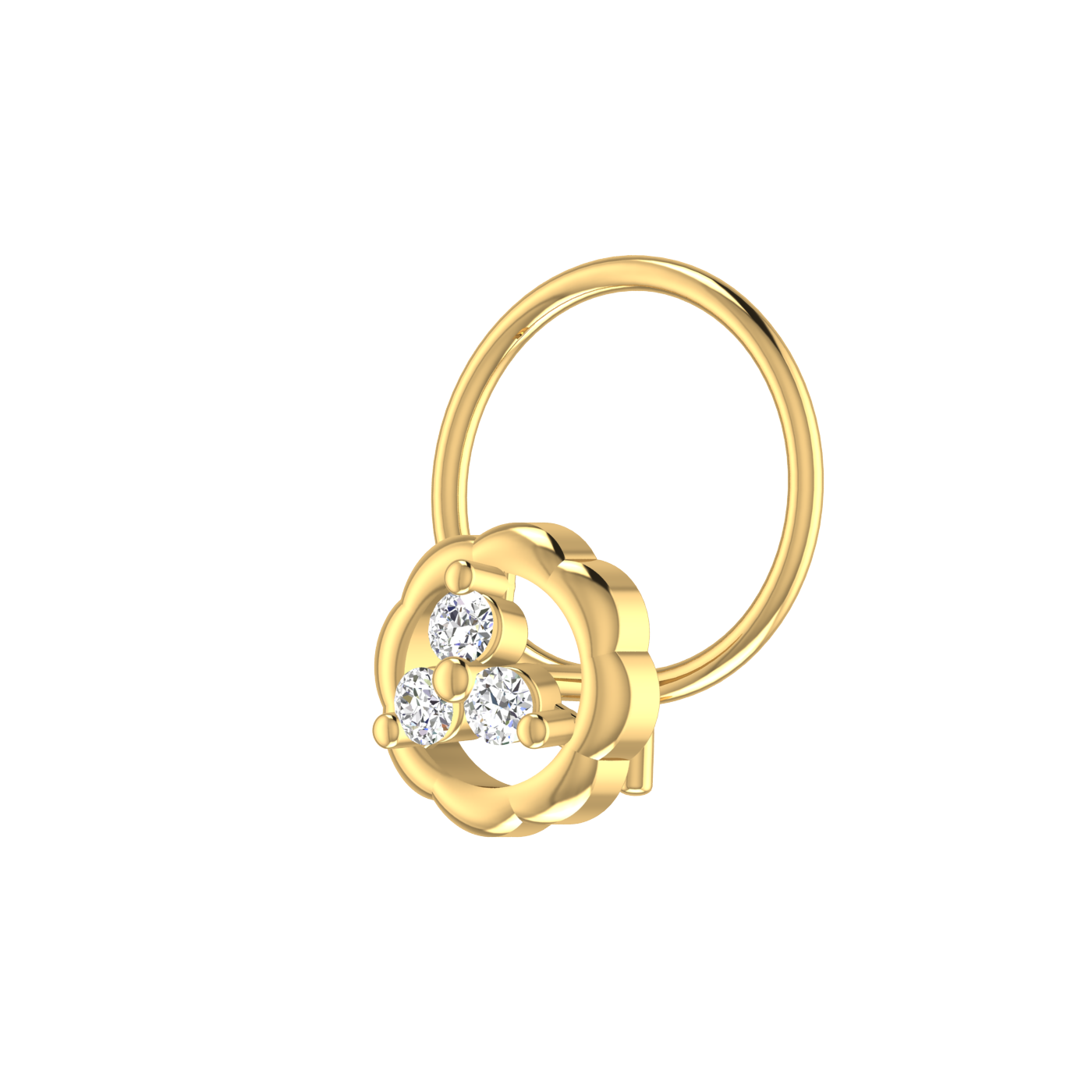 14K Gold Blossom Trio Design 0.045ct Lab Grown Diamond Nose Pin
