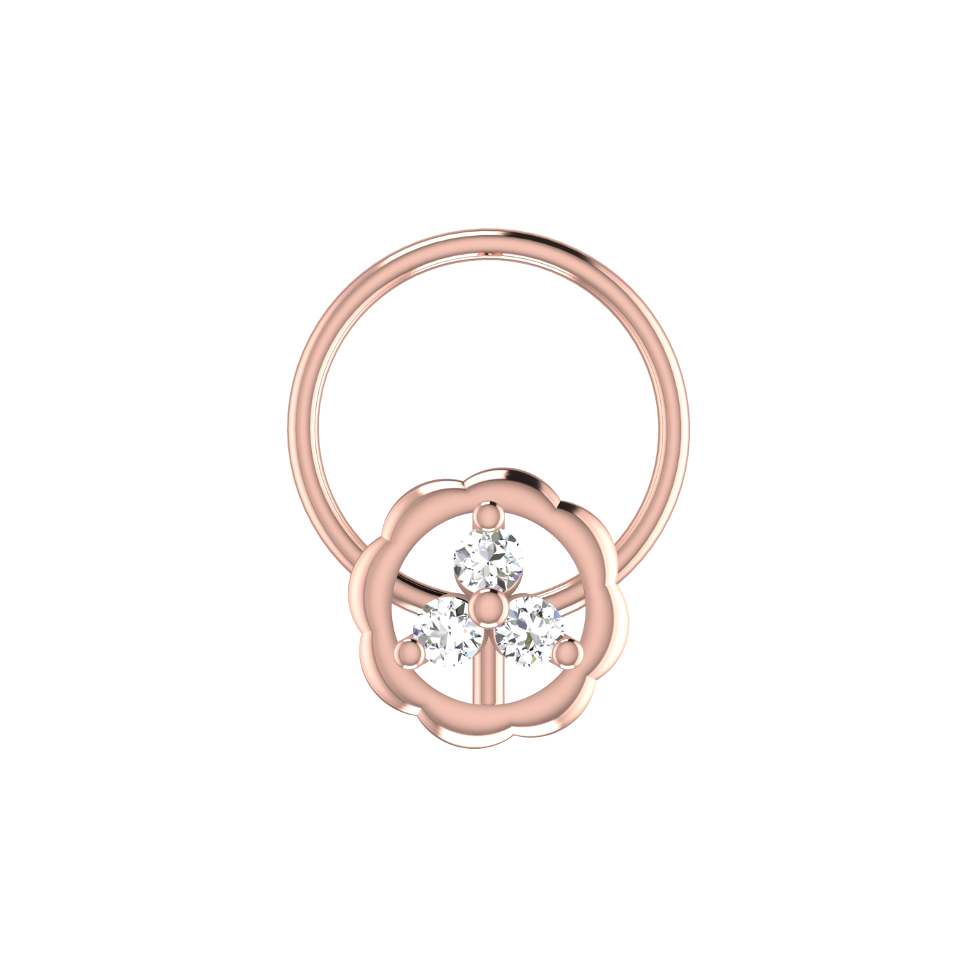 14K Gold Blossom Trio Design 0.045ct Lab Grown Diamond Nose Pin