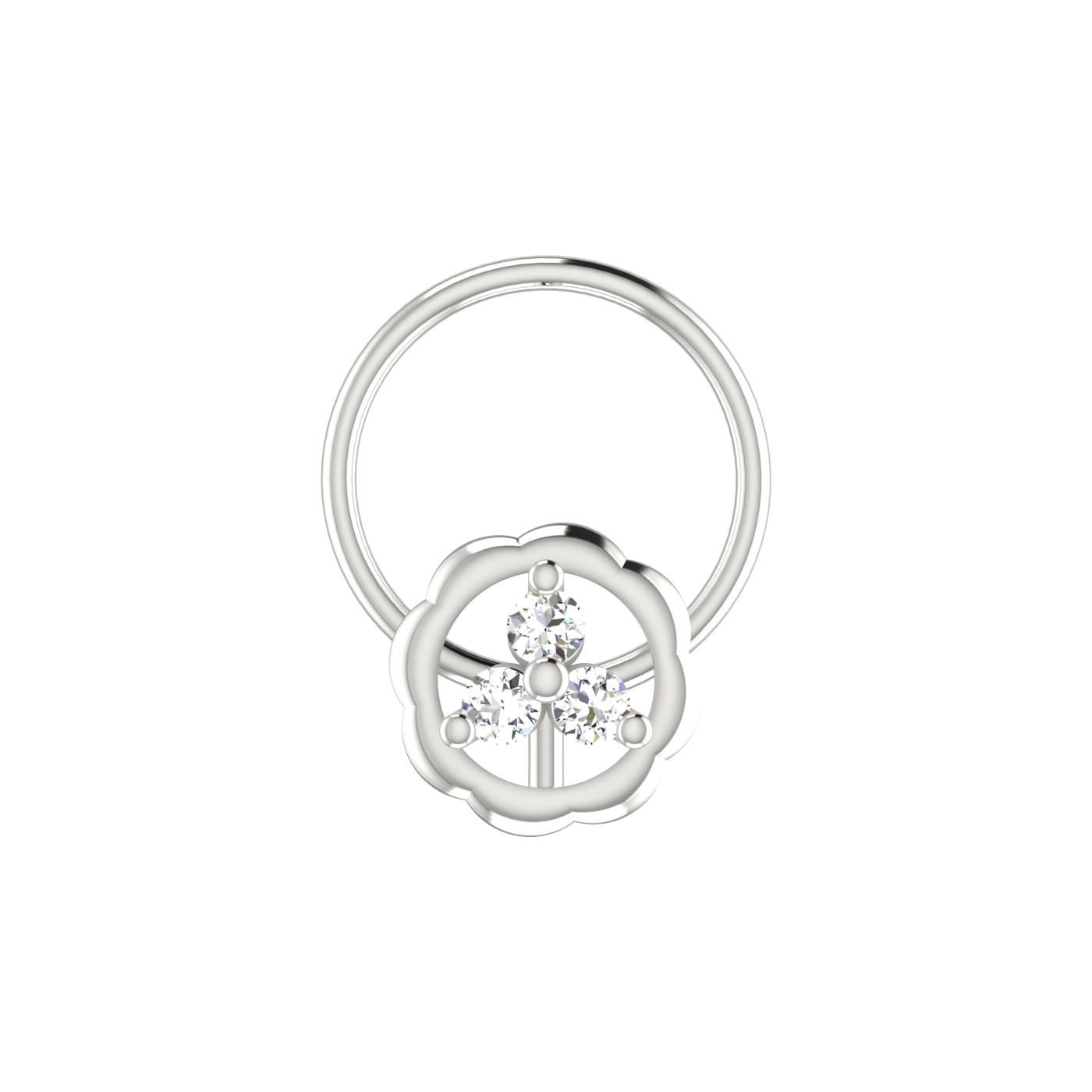 14K Gold Blossom Trio Design 0.045ct Lab Grown Diamond Nose Pin