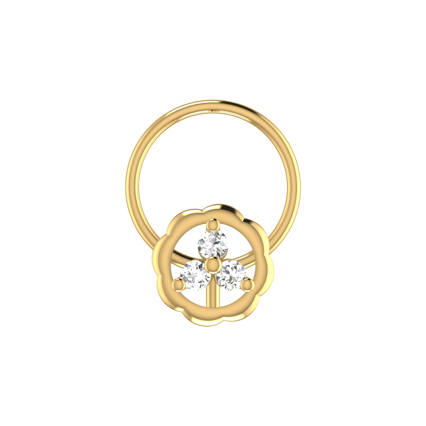 14K Gold Blossom Trio Design 0.045ct Lab Grown Diamond Nose Pin