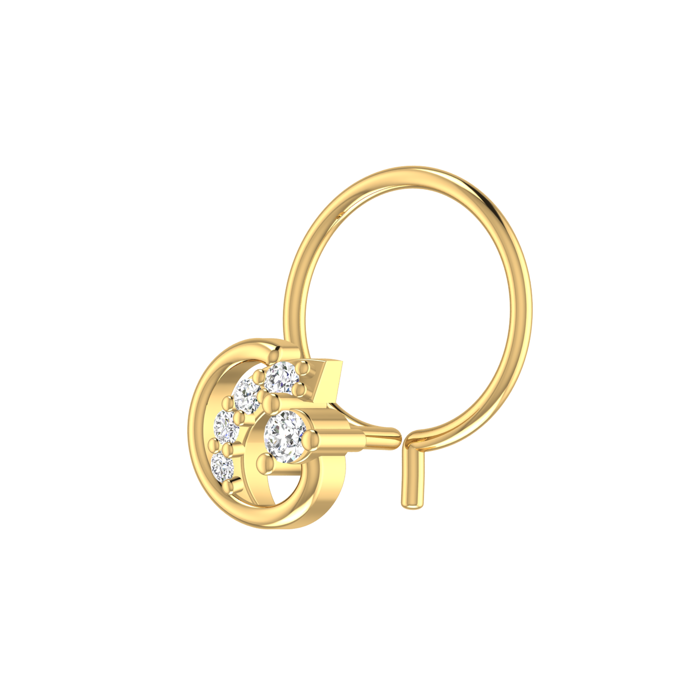 14K Gold Celestial Crescent Design 0.04ct Lab Grown Diamond Nose Pin