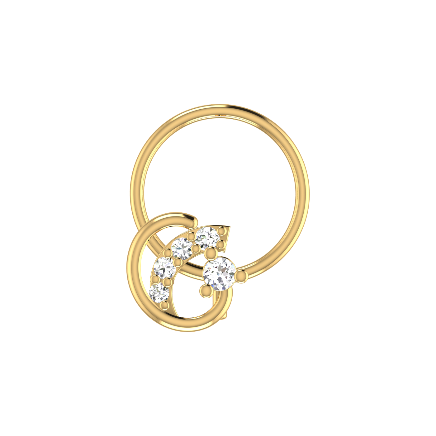 14K Gold Celestial Crescent Design 0.04ct Lab Grown Diamond Nose Pin