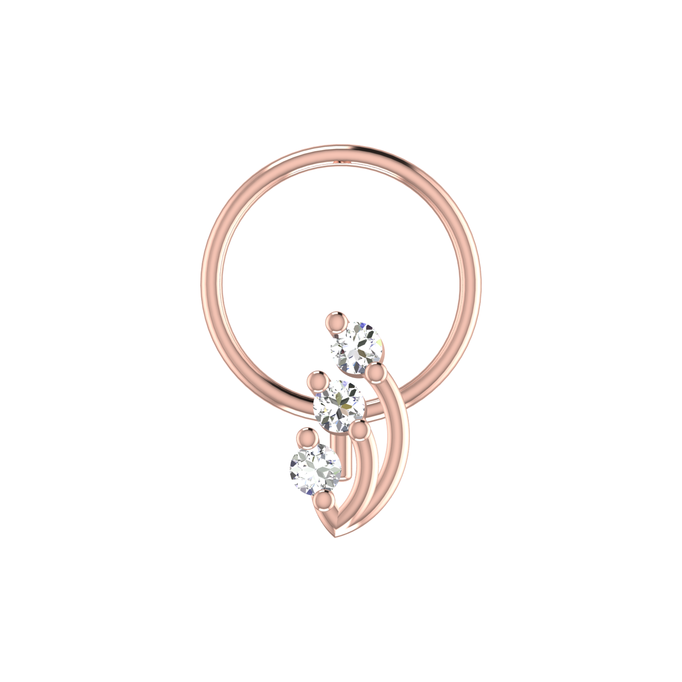 14K Gold Trinity Sparkle Design 0.054ct Lab Grown Diamond Nose Pin