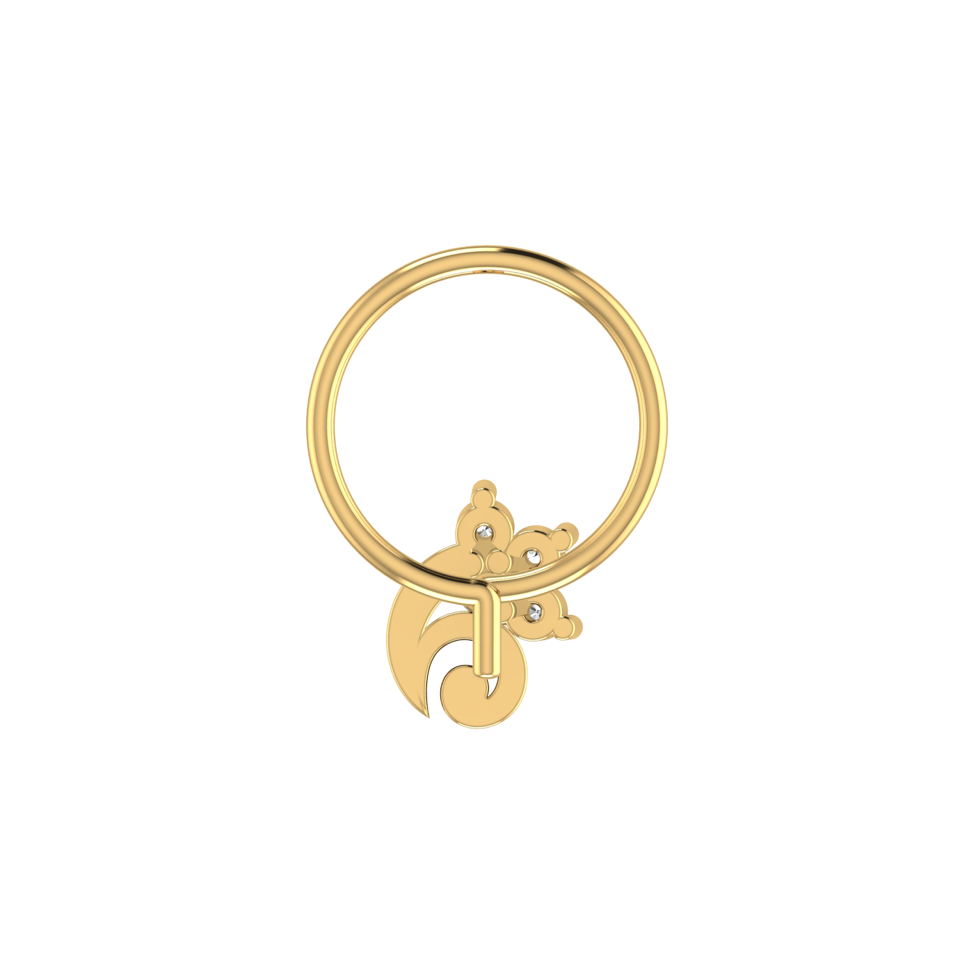 14K Gold Floral Swirl Design 0.045Ct Lab Grown Diamond Nose Pin