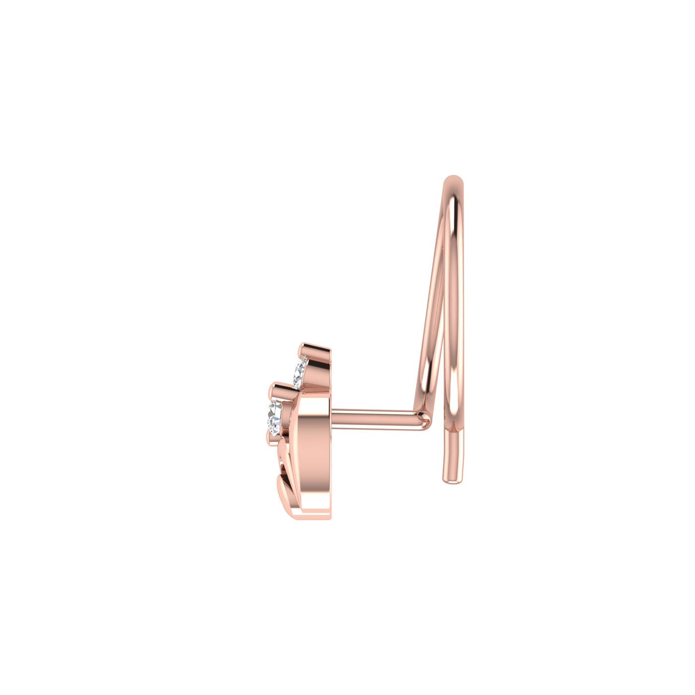 14K Gold Floral Swirl Design 0.045Ct Lab Grown Diamond Nose Pin