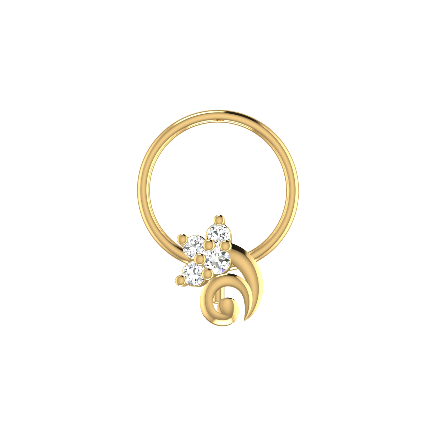14K Gold Floral Swirl Design 0.045Ct Lab Grown Diamond Nose Pin