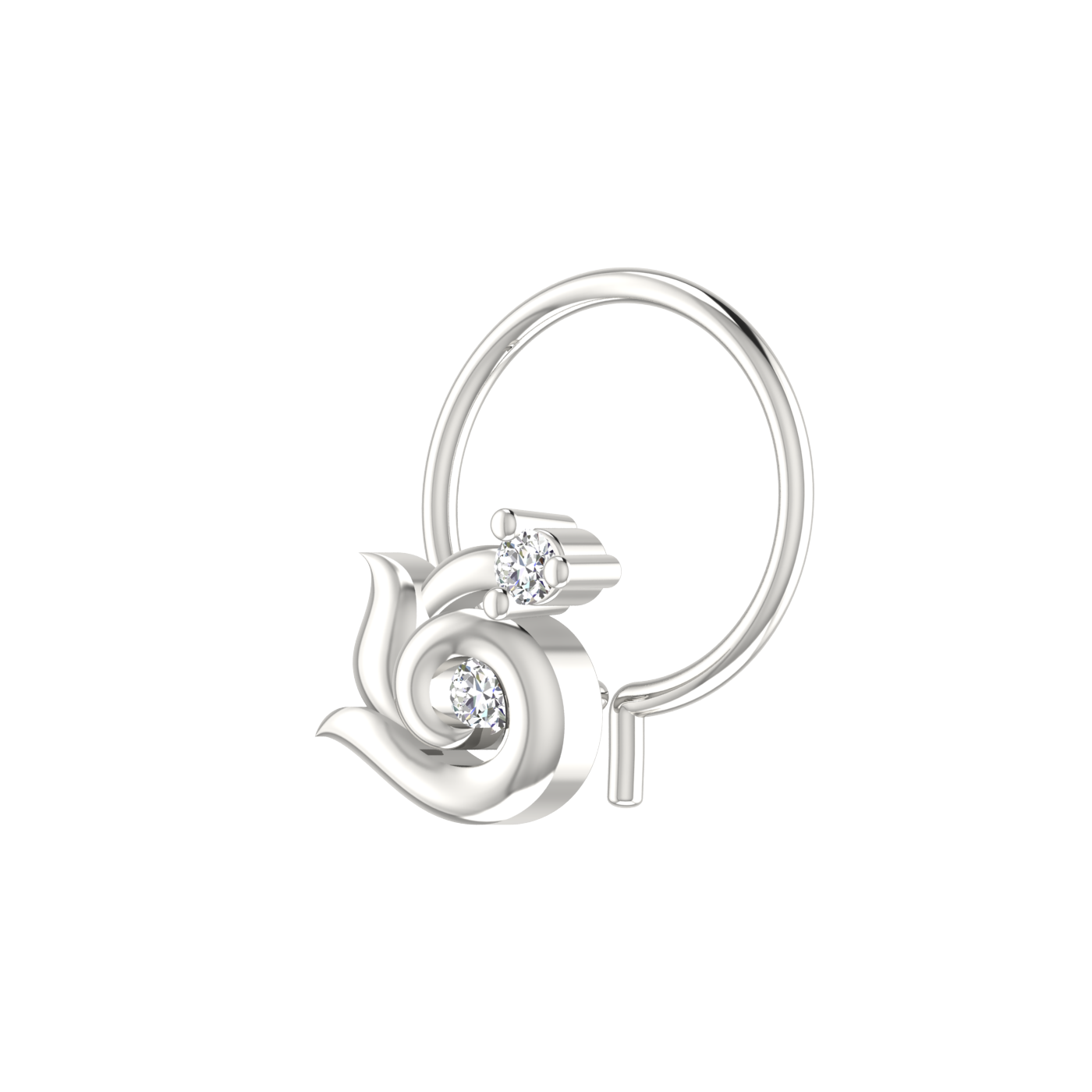 14K Gold Whirling Leaf Design 0.03ct Lab Grown Diamond Nose Pin