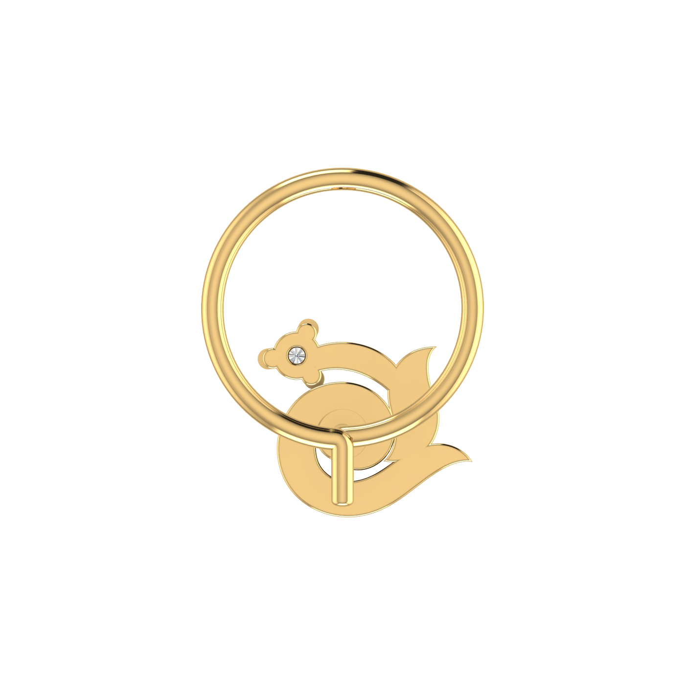 14K Gold Whirling Leaf Design 0.03ct Lab Grown Diamond Nose Pin