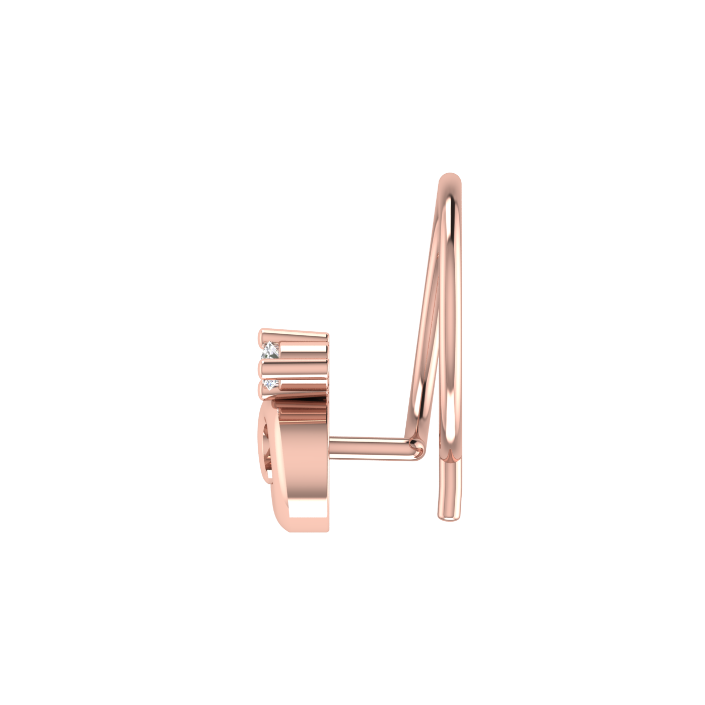 14K Gold Whirling Leaf Design 0.03ct Lab Grown Diamond Nose Pin
