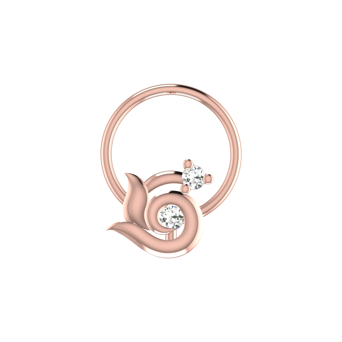 14K Gold Whirling Leaf Design 0.03ct Lab Grown Diamond Nose Pin