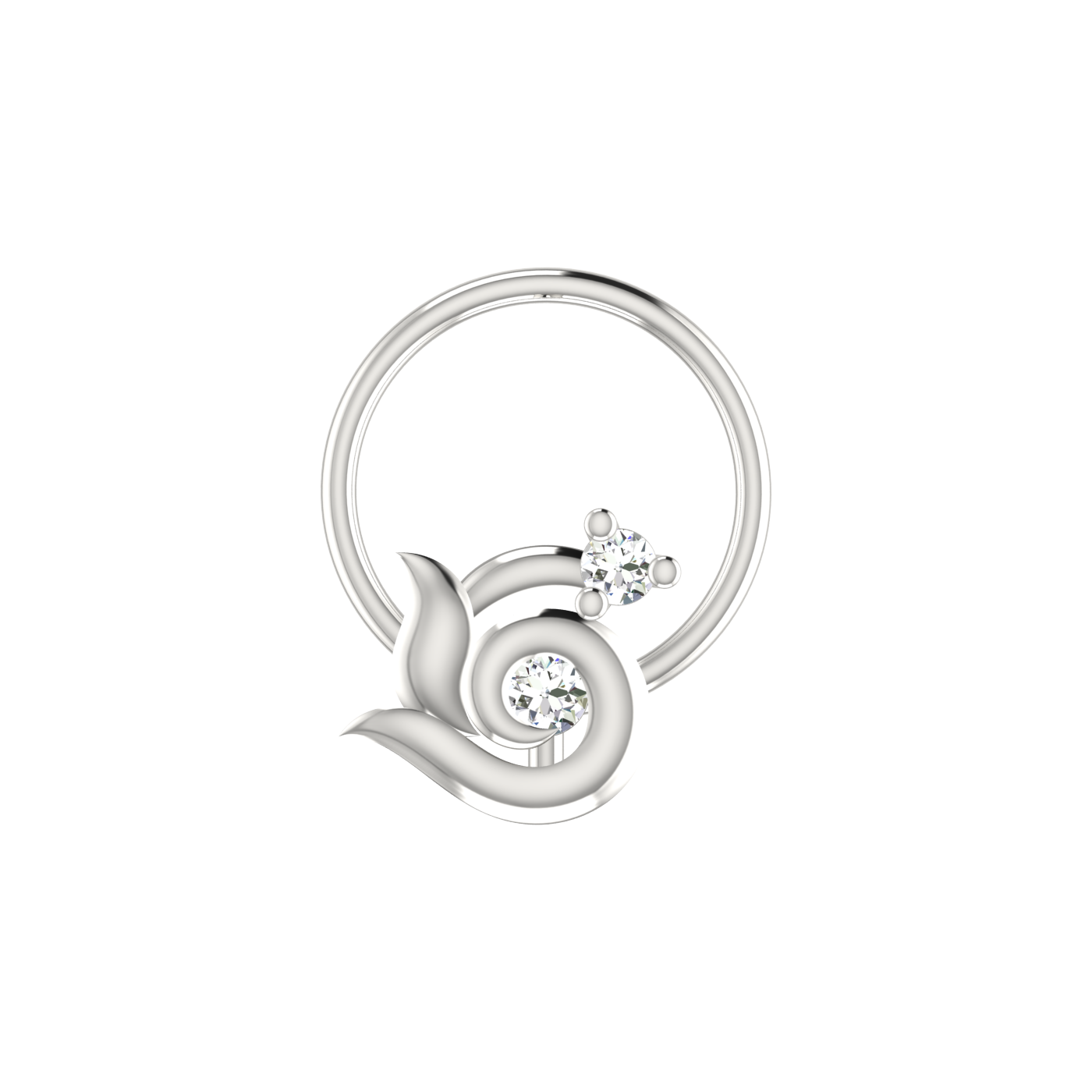 14K Gold Whirling Leaf Design 0.03ct Lab Grown Diamond Nose Pin