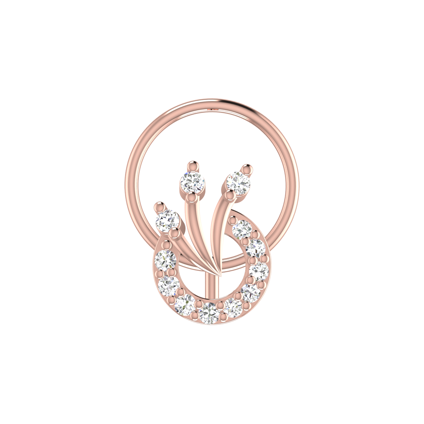 14K Gold Lunar Blossom Design 0.07ct Lab Grown Diamond Nose Pin