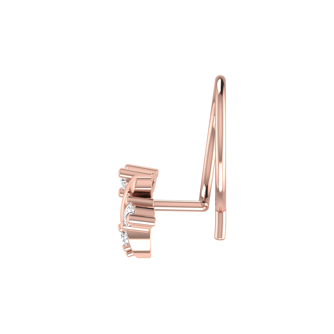 14K Gold Enchanted Vine Design 0.048ct Lab Grown Diamond Nose Pin