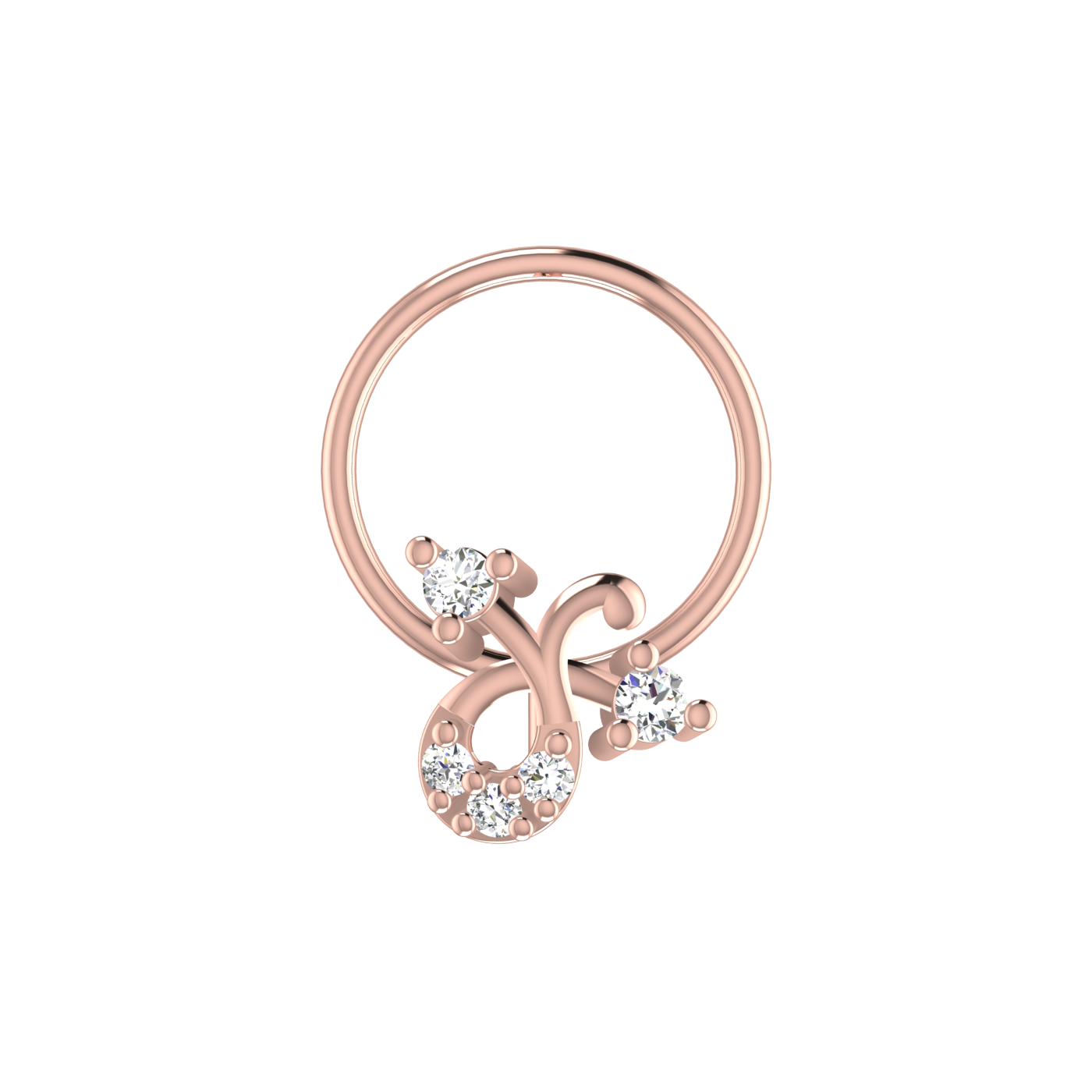 14K Gold Enchanted Vine Design 0.048ct Lab Grown Diamond Nose Pin