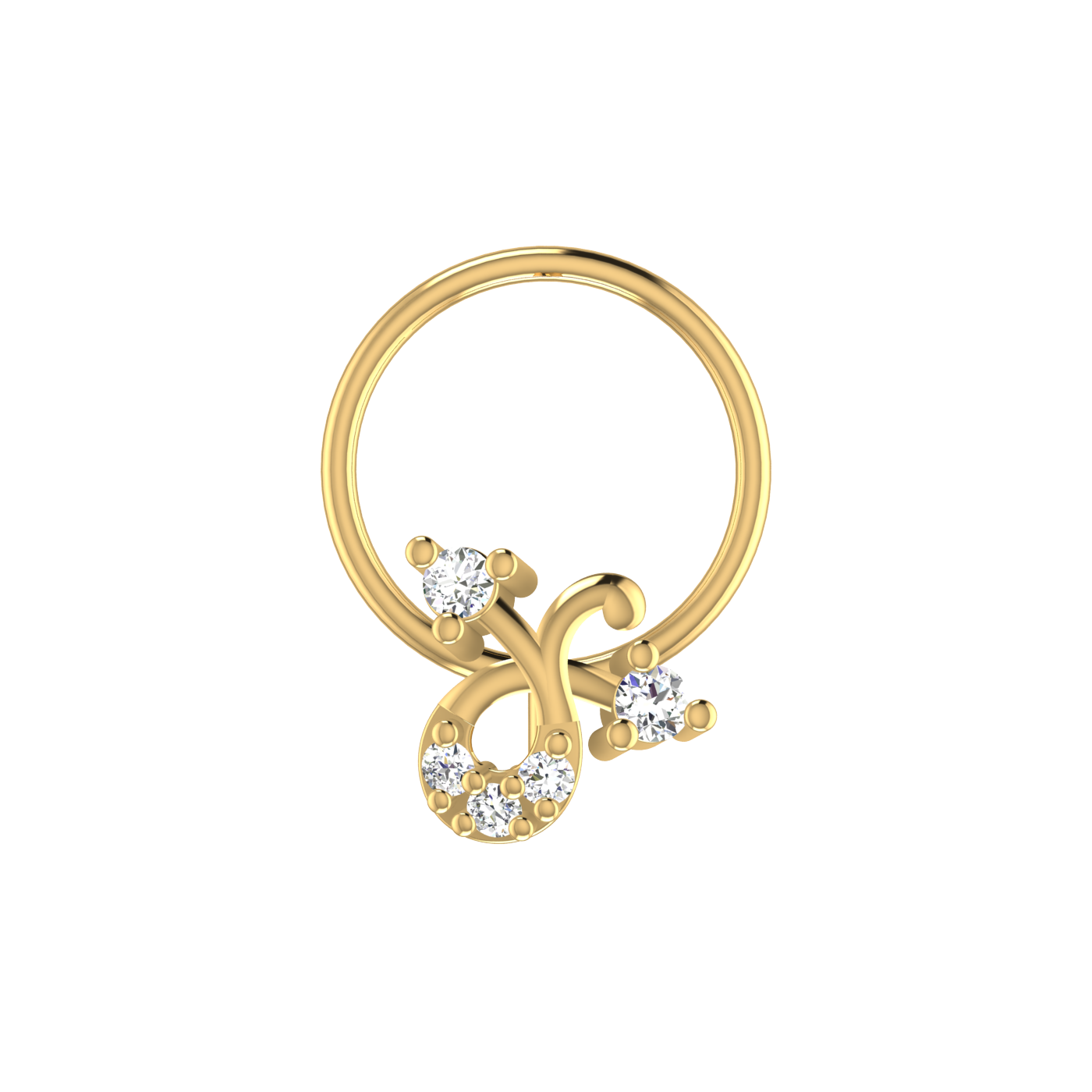 14K Gold Enchanted Vine Design 0.048ct Lab Grown Diamond Nose Pin