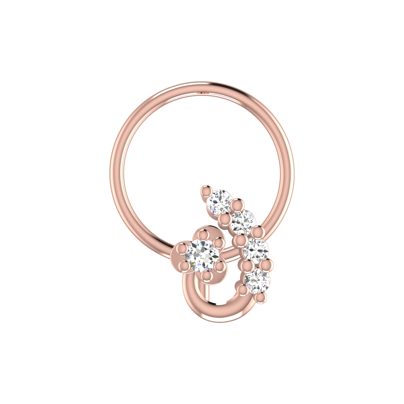 14K Gold Celestial Curve Design 0.058ct Lab Grown Diamond Nose Pin