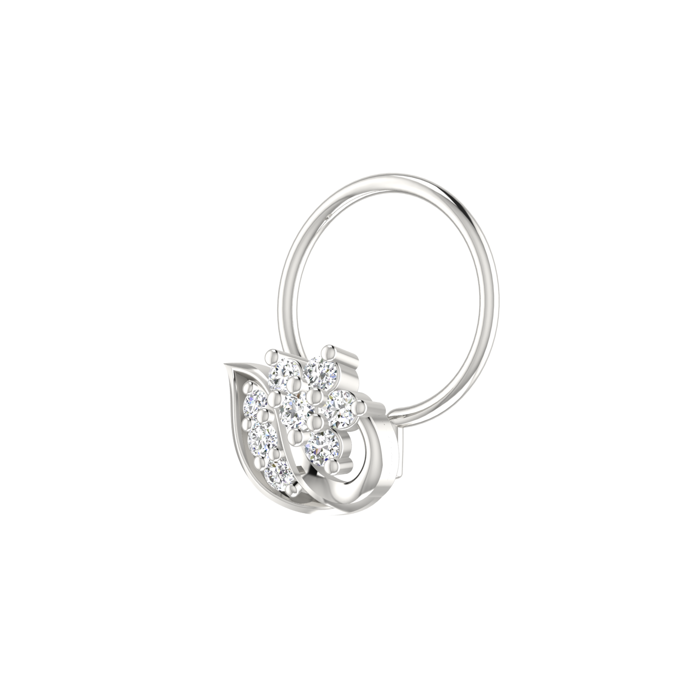14K Gold Flora Leaf Design 0.07ct Lab Grown Diamond Nose Pin