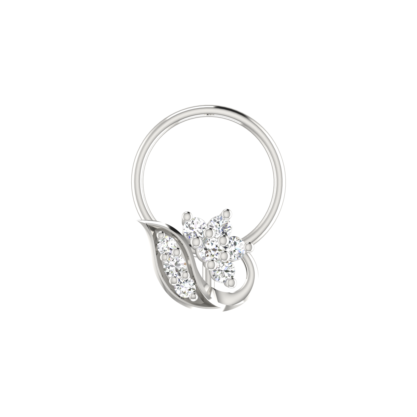 14K Gold Flora Leaf Design 0.07ct Lab Grown Diamond Nose Pin