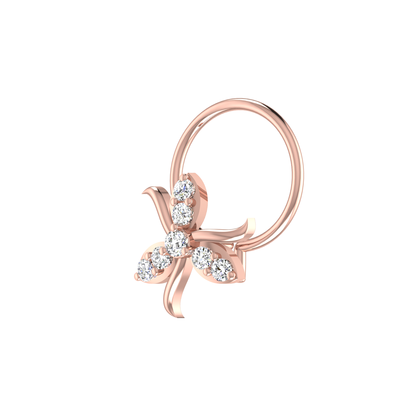 0.06 Ct Lab Grown Diamond Floral Petal Nose Pin