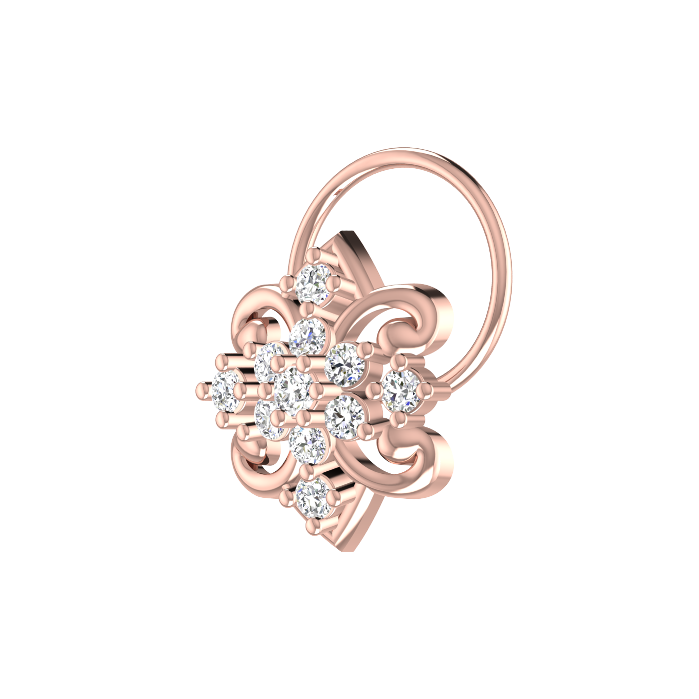 Graceful Flower Cluster Design 0.14 Ct Diamond Nose Stud