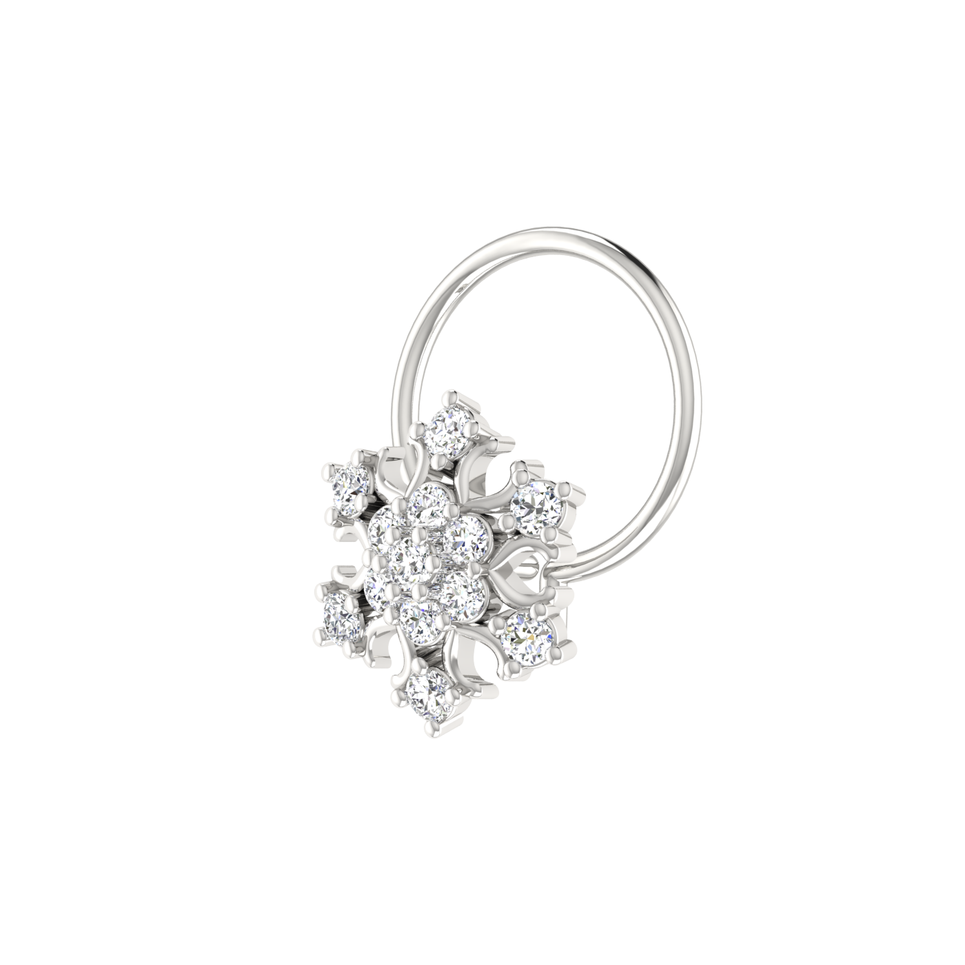 Lab Grown Diamond Nose Pin 0.10 Ct Snowflake Flower Design