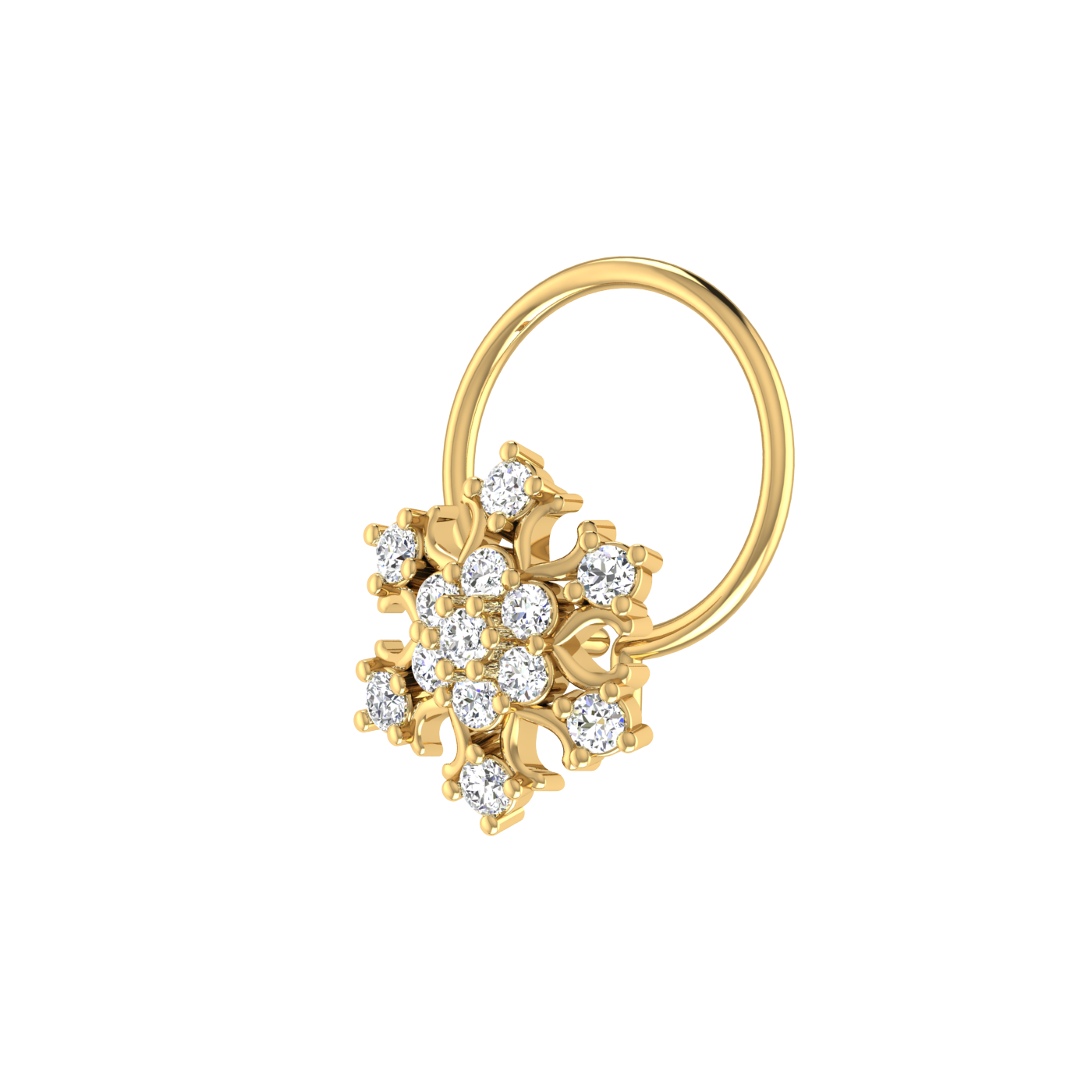 Lab Grown Diamond Nose Pin 0.10 Ct Snowflake Flower Design