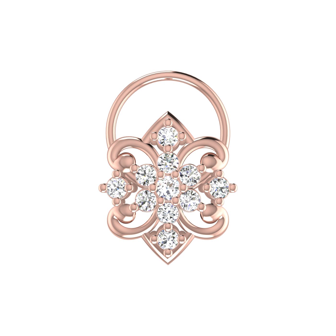 Graceful Flower Cluster Design 0.14 Ct Diamond Nose Stud