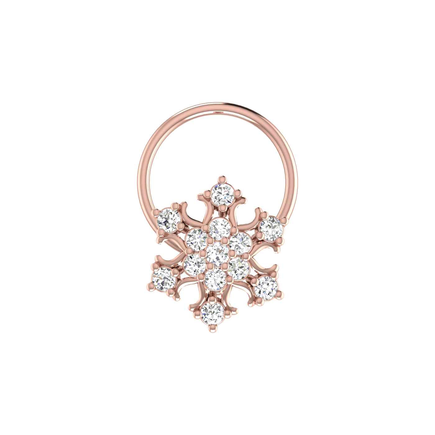 Lab Grown Diamond Nose Pin 0.10 Ct Snowflake Flower Design