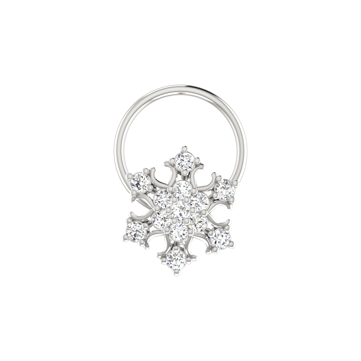 Lab Grown Diamond Nose Pin 0.10 Ct Snowflake Flower Design