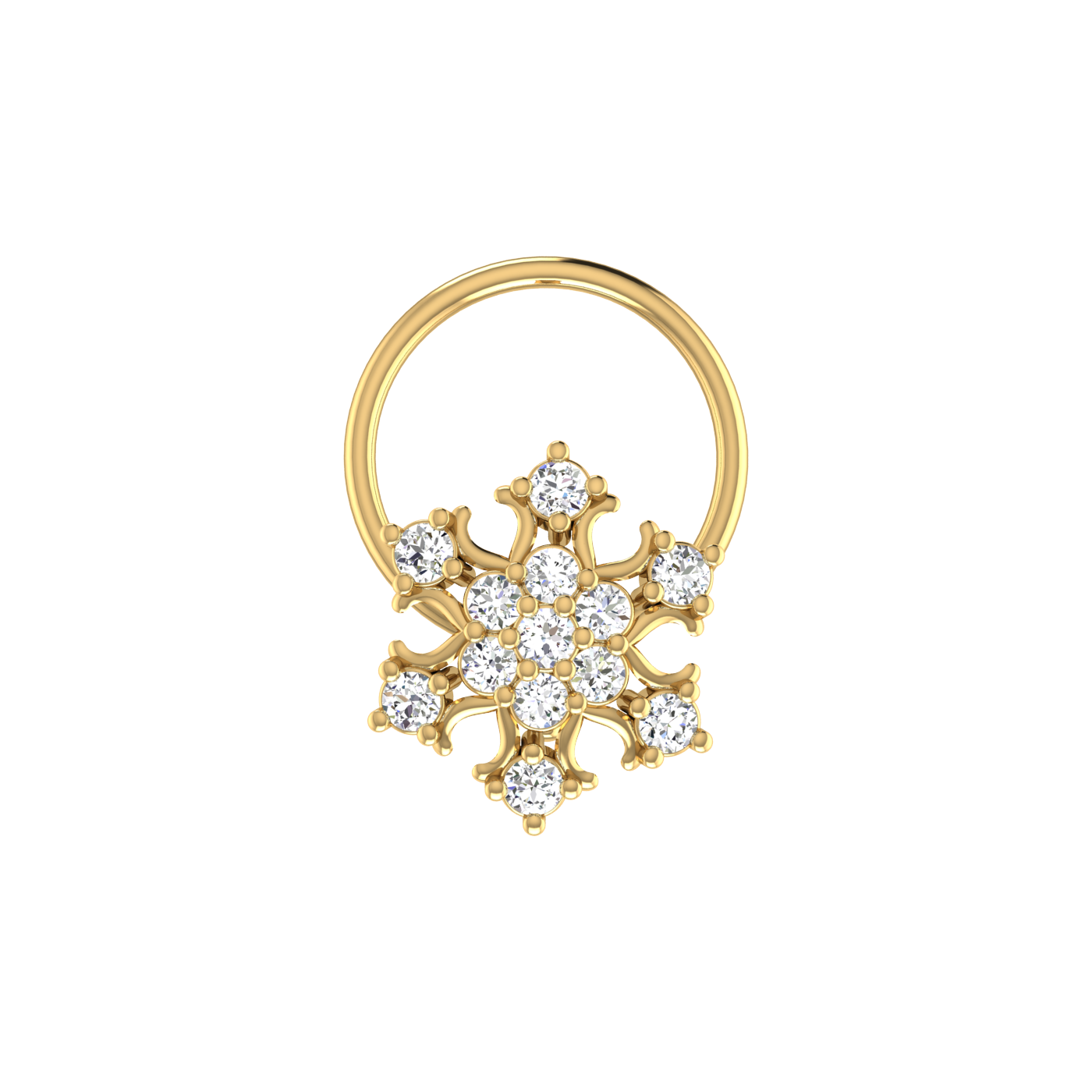 Lab Grown Diamond Nose Pin 0.10 Ct Snowflake Flower Design