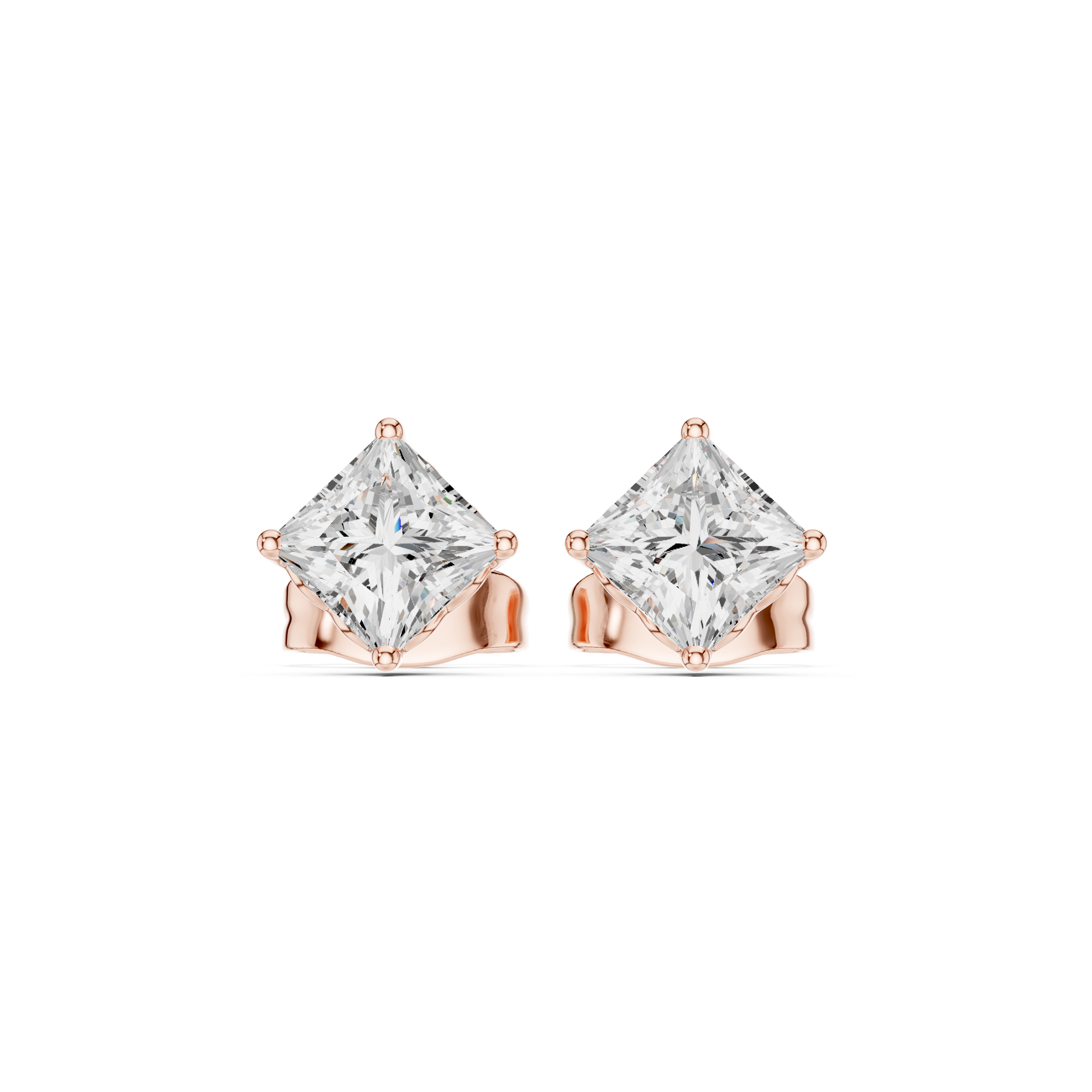 Princess Cut 0.75ct Natural Diamond Solitaire Studs – H Color, VS1 Clarity